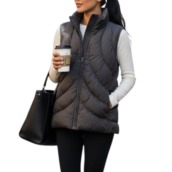 Nine West Brown Down Puffer Vest Small Quilted Zip Mock Neck Lightweight - Picture 2 of 11